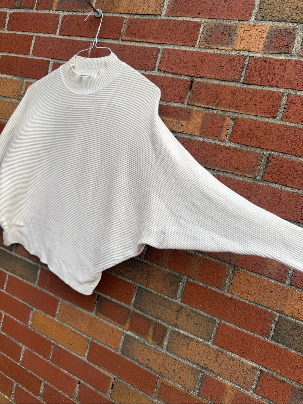 Zara Knit Cream Ribbed Mock Neck Dolman Sleeve Sweater Size Small - Picture 2 of 5